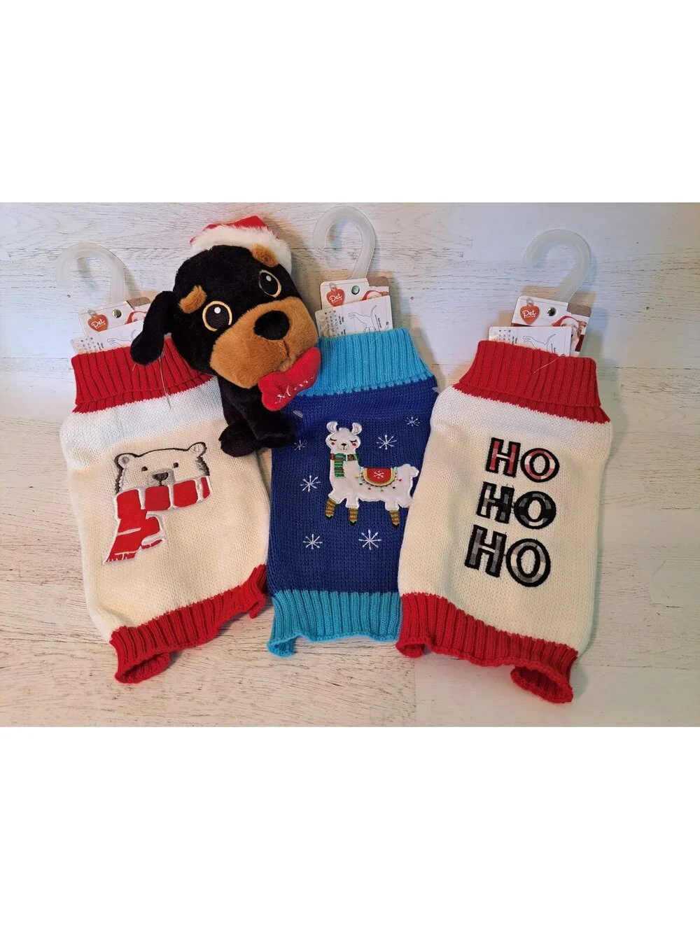 Bundle 3 Small Winter Holiday Dog Puppy Small Pet Sweaters & Santa Squeaky Toy